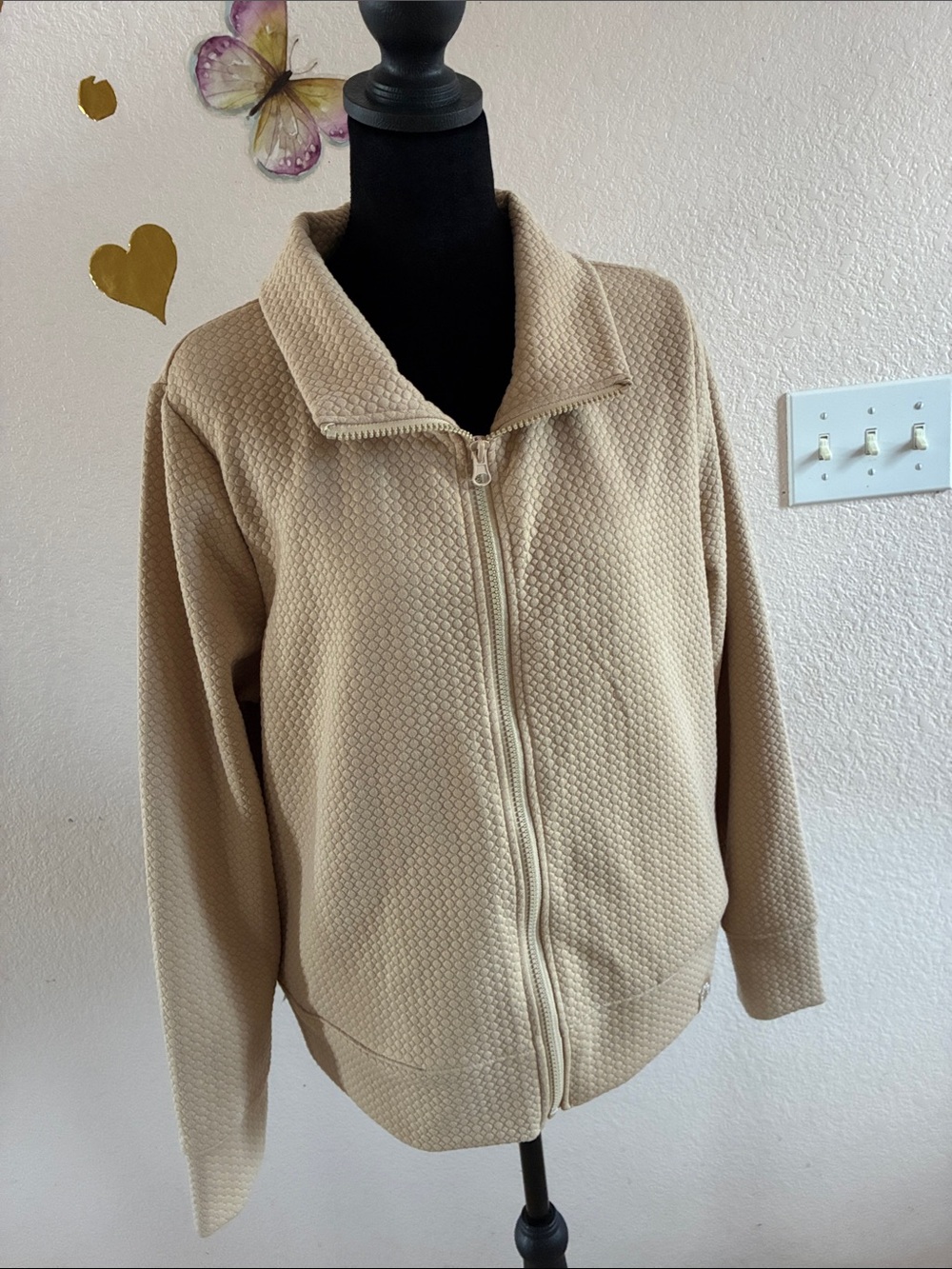 Pro Player Beige Textured Zip-Up Jacket Size L